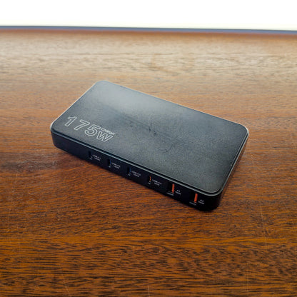 Falcon Overland 175W USB charging hub in an angled view, showing four USB-C ports and two USB-A ports.