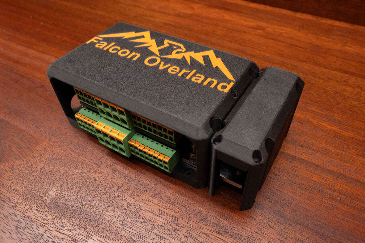 Falcon switching and distribution hub with branded main cover and side terminal cover fitted