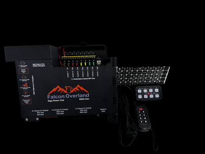 Giga Power Hub 12V power distribution system with switch panel, handheld remote, cable and switch labels